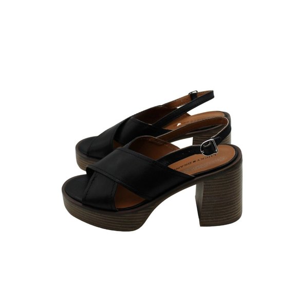 Women's Black Leather Platform Sandals - Picture 5 of 8